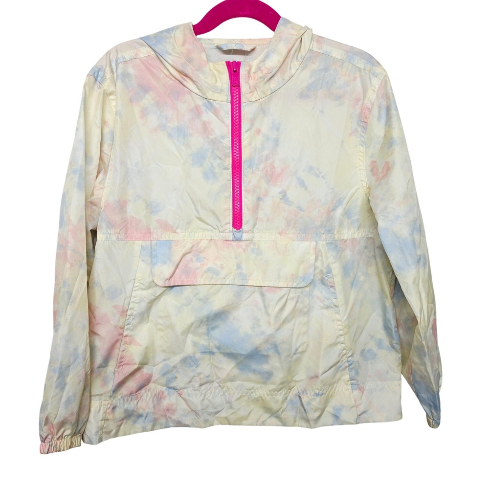 Gap Kids Packable Anorak Tie Dye Half Zip Windbreaker Jacket Pastel Pink Blue S